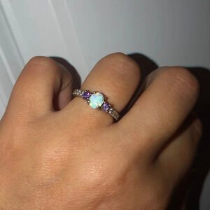 Sterling Silver Opal & Cubic Zirconia Ring​​​​​​​​​​
